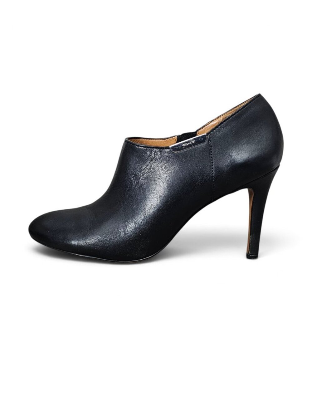 Coach Seneca Black Leather Side Zip Heel Ankle Boot Booties COA Size 8